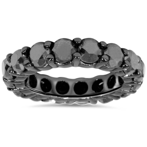 5ct Round Black Diamond Eternity Womens Wedding Ring 14K Black Gold Wedding Band (Black, )