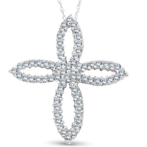1ct 14K White Gold Fancy Diamond Cross Necklace (G-H, I1)