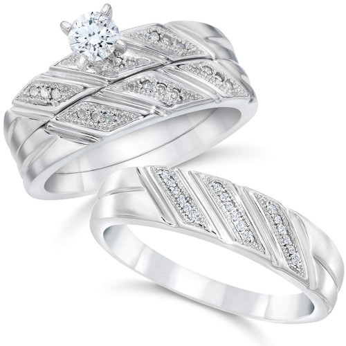 1/3ct His & Hers Diamond Trio Engagement Wedding Bridal Ring Set 10K White Gold (H-I, I1) 1/3ct His & Hers Diamond Trio Engagement Wedding Bridal Ring Set 10K White Gold (H-I, I1)