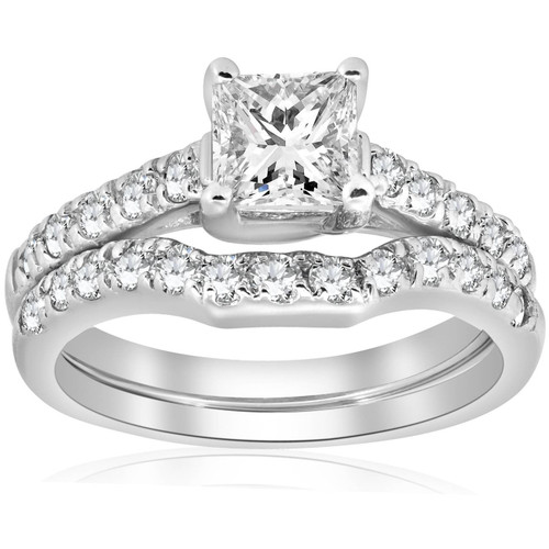 1 1/2ct Princess Cut Diamond Engagement Matching Wedding Ring Gold Lab Grown (F-G, VS) 1 1/2ct Princess Cut Diamond Engagement Matching Wedding Ring Gold Lab Grown (F-G, VS)