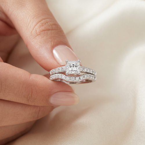 1 1/2ct Princess Cut Diamond Engagement Matching Wedding Ring Gold Lab Grown (F-G, VS)