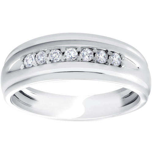 Mens 1/4ct White Gold 7 Stone Diamond Ring 10k Polished Wedding Anniversary Band (H-I, I1)
