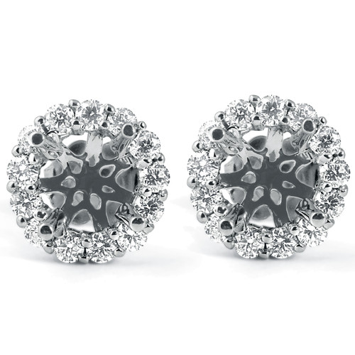 5/8ct Diamond Halo Studs Mounting Fits 5.5-6.5mm Round Stones 14k White Gold (G-H, I1)