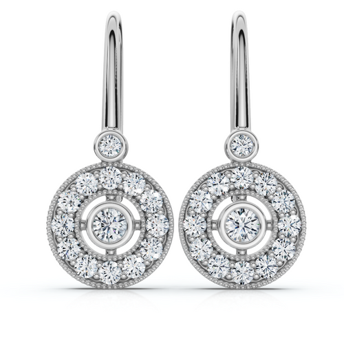 1/3ct Pave Diamond Vintage Halo Earrings 10K White Gold 1/2" Tall (H-I, I2-I3)