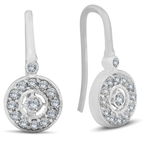1/3ct Pave Diamond Vintage Halo Earrings 10K White Gold 1/2" Tall (H-I, I2-I3) 1/3ct Pave Diamond Vintage Halo Earrings 10K White Gold 1/2" Tall (H-I, I2-I3)