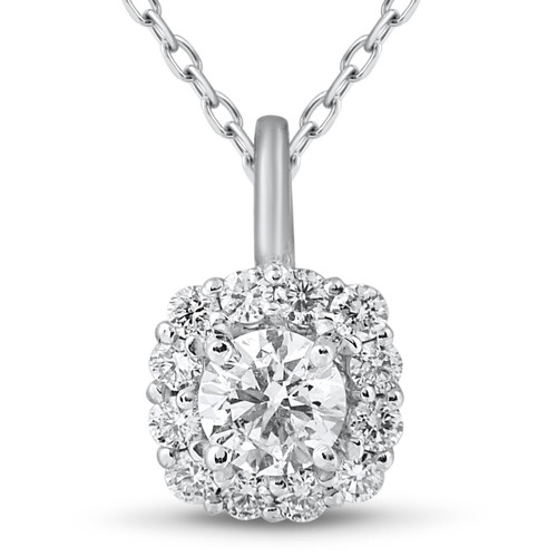 5/8ct Cushion Halo Diamond Pendant 14k White Gold & 18" Chain (I-J, I1)