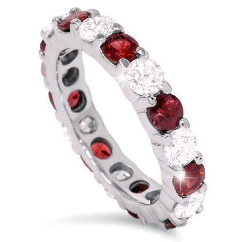 2 ct Ruby & Diamond Eternity Ring 14K White Gold Womens Stackable Wedding Band (G-H, I1)