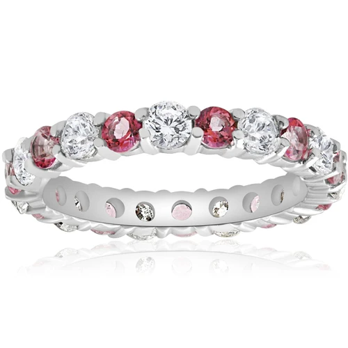 2 CT Diamond & Pink Topaz Eternity Ring 14K White Gold (G-H, I1)