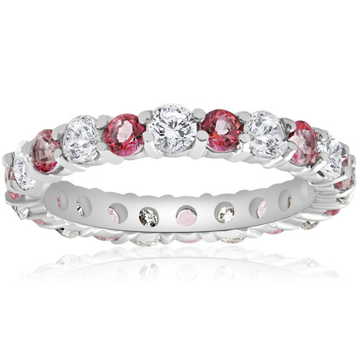 2 CT Diamond & Pink Topaz Eternity Ring 14K White Gold (G-H, I1)