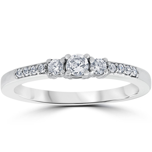 1/3ct Three Stone Round Diamond Engagement Ring 14K White Gold (H-I, SI)