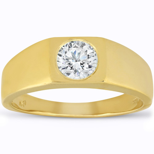 Mens 1 ct Round Solitaire Diamond Wedding Ring 14k Yellow Gold (G/H, SI1-SI2)