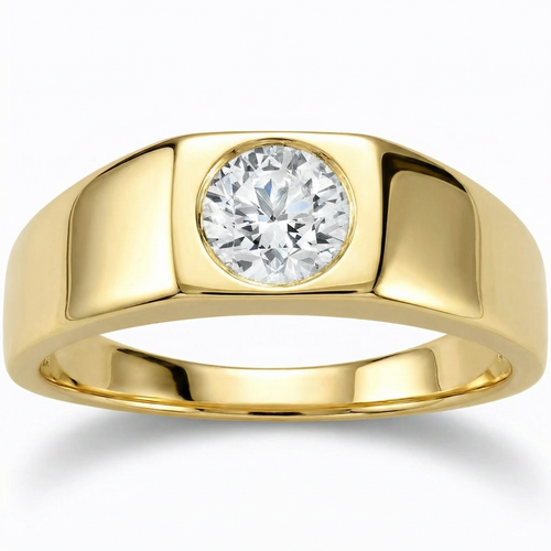 Mens 1 ct Round Solitaire Diamond Wedding Ring 14k Yellow Gold (G-H, SI)