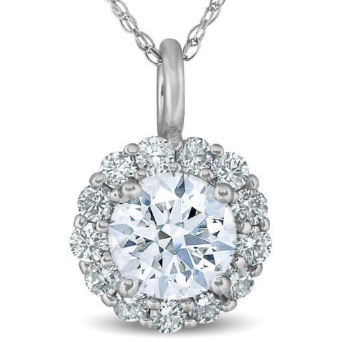 1 Ct Halo Diamond Pendant Necklace 18" 14k White Gold (G-H, I1)