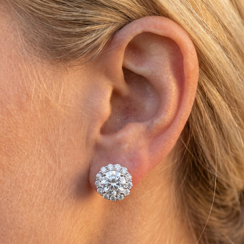 2 1/5 Ct Halo Diamond Studs 14k White Gold 10mm (J-K, I2-I3)
