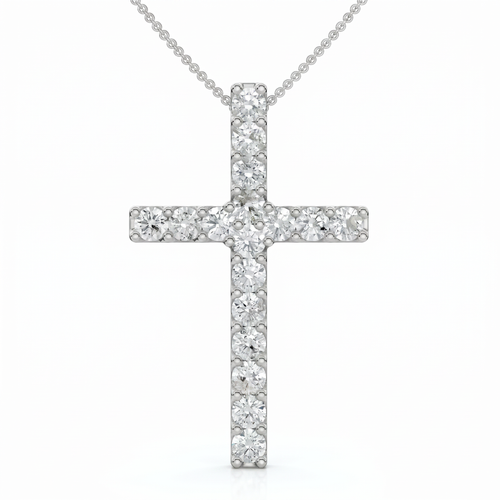 1 Ct Diamond Cross 14k White Gold 18" Chain Womens Necklace 1 1/4" Tall (G-H, I1)
