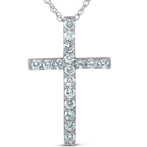 1 Ct Diamond Cross 14k White Gold 18" Chain Womens Necklace 1 1/4" Tall (G-H, I1)