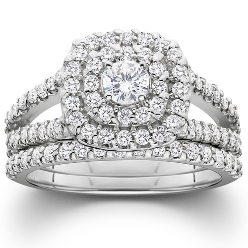 1 1/10ct Diamond Cushion Halo Engagement Wedding Ring Set Platinum (H/I, I1-I2)