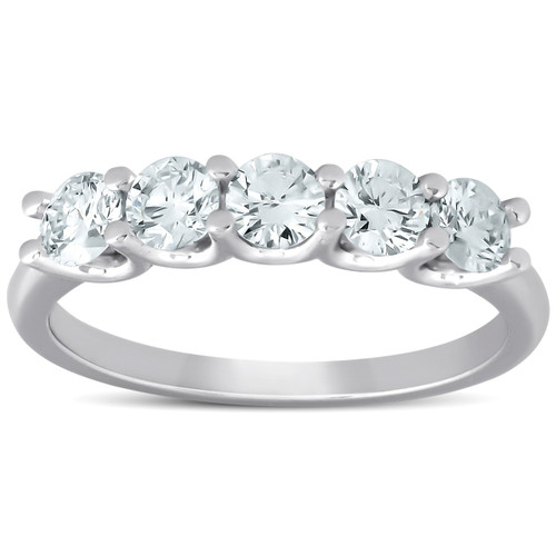 1 Ct Five Stone EX3 Lab Grown Diamond Wedding Ring 14k White Gold EX3 Lab Grown (G-H, SI)