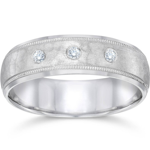 Hammered Diamond 6mm Wedding Band 10K White Gold (G-H, SI)