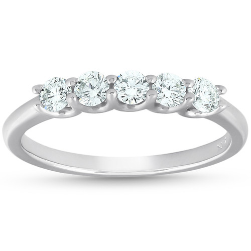 1/2 Ct Five Stone U Prong EX3 Lab Grown Diamond Wedding Ring 14k White Gold (G-H, SI)