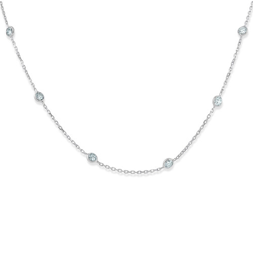 1 1/2 Ctw Diamond Bezel Station Necklace 14K White Gold 18" (G-H, SI)