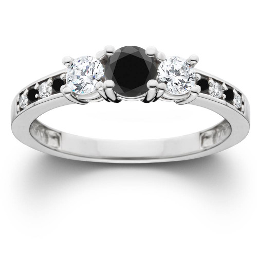 1 1/4CT Black & White Diamond Engagement 3-Stone Ring 10K White Gold (H-I, I1)