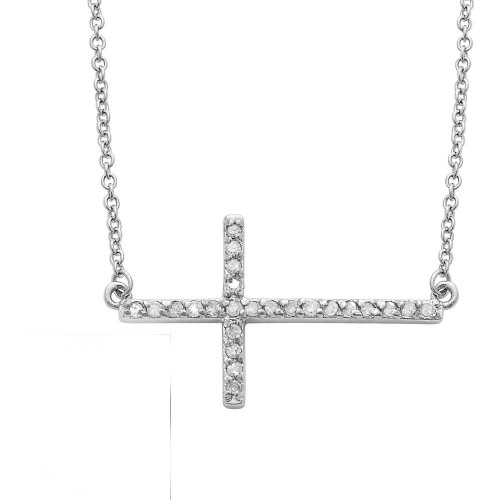 Diamond Sideways Cross 14K White Gold 3/4" Wide (G-H, I1)