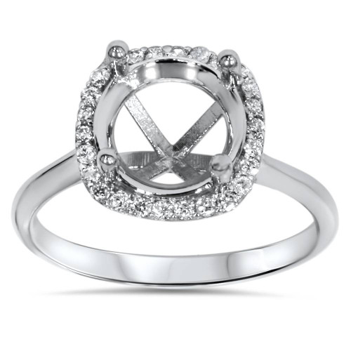 Cushion Halo Diamond Engagement Ring Setting 14K White Gold (H-I, SI)