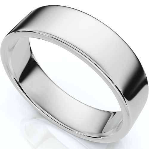 10k White Gold 6mm Flat Comfort Fit High Polished Wedding Band Mens Ring