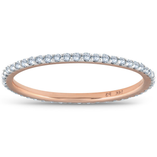 3/8ct Diamond Eternity Ring 14k Rose Gold Womens Stackable Wedding Band (G-H, I1)