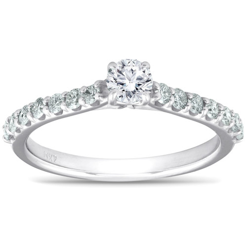 3/4 Ct TDW Diamond Side Stone Engagement Ring 14k White Gold (G-H, I1) 3/4 Ct TDW Diamond Side Stone Engagement Ring 14k White Gold (G-H, I1)