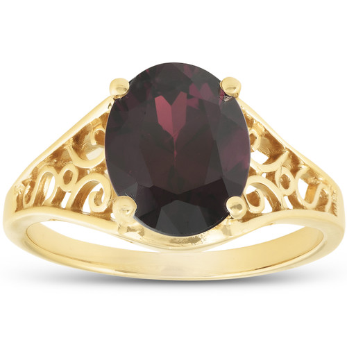 Genuine 10x8 MM Oval Garnet Solitaire Ring 14k Yellow Gold
