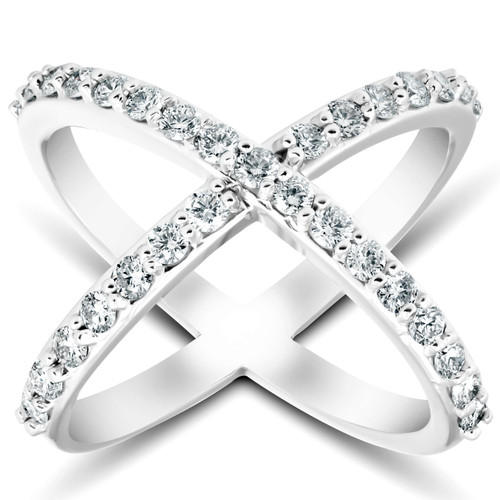 1 Ct Diamond X Ring Wide Womens Fashion Designer Band 14k White Gold (H-I, I1) 1 Ct Diamond X Ring Wide Womens Fashion Designer Band 14k White Gold (H-I, I1)