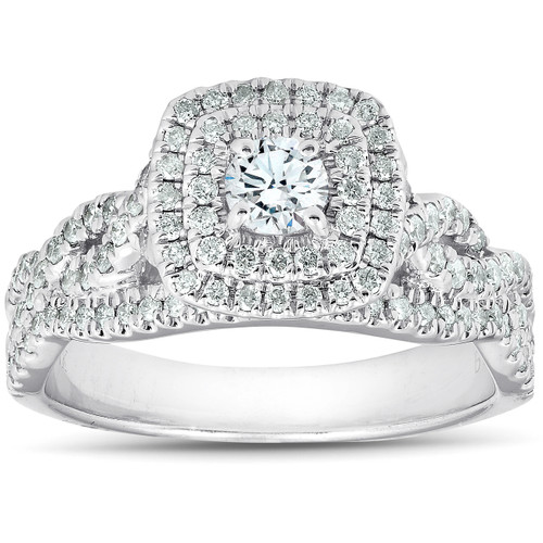 3/4 Ct Diamond Cushion Halo Engagement Ring 14k White Gold (H-I, I1)