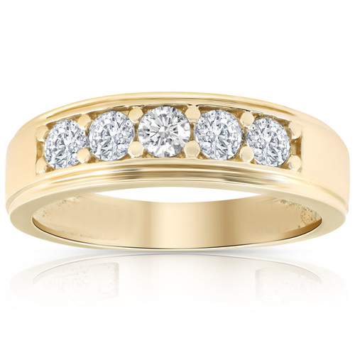 1 Ct Diamond Ring Mens High Polished 14k Yellow Gold Wedding Anniversary Band (H-I, I1)