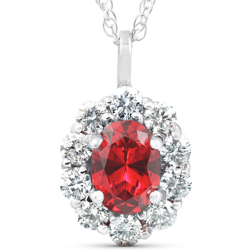 1 3/4ct Ruby & Genuine Diamond Halo Pendant 14K White Gold (G-H, I1)