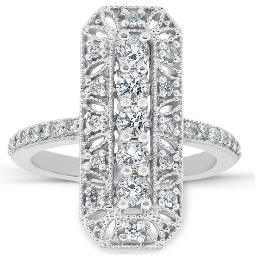 3/4CT Antique Diamond Ring 10k White Gold Anniversary Wide Cocktail Ring (H/I, I1-I2)