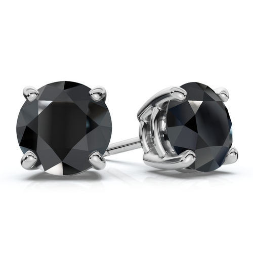 1 1/2 ct 14k White Gold Round Black Diamond Stud Earrings (Black, I2-I3)