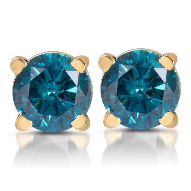 Blue diamond studs in 14K yellow gold