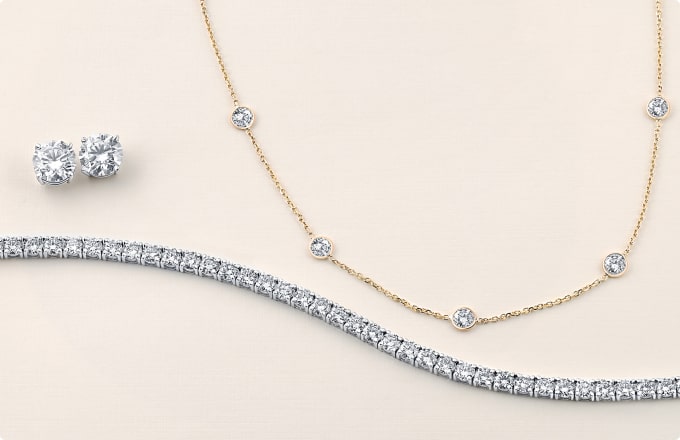 a variety of lab-created diamond jewelry