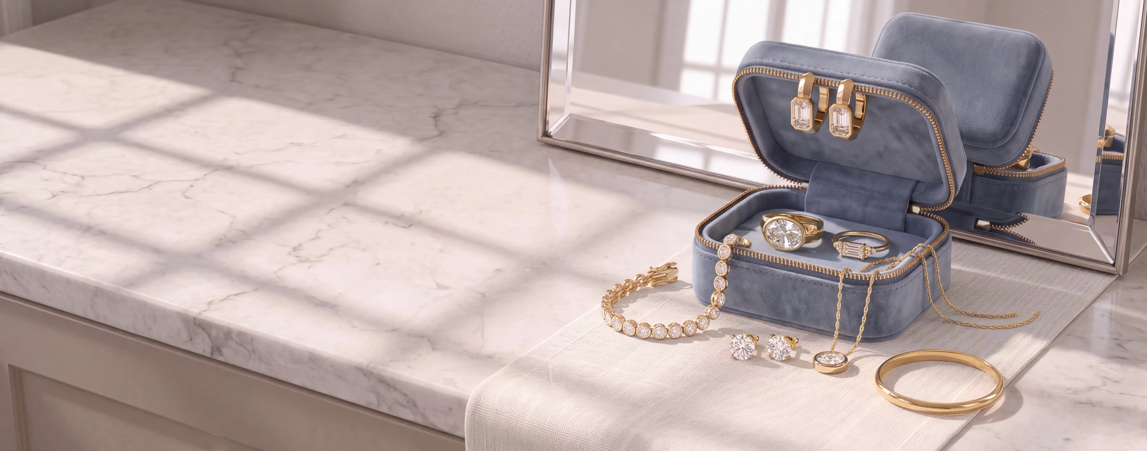 The Classic Capsule in an open jewelry case