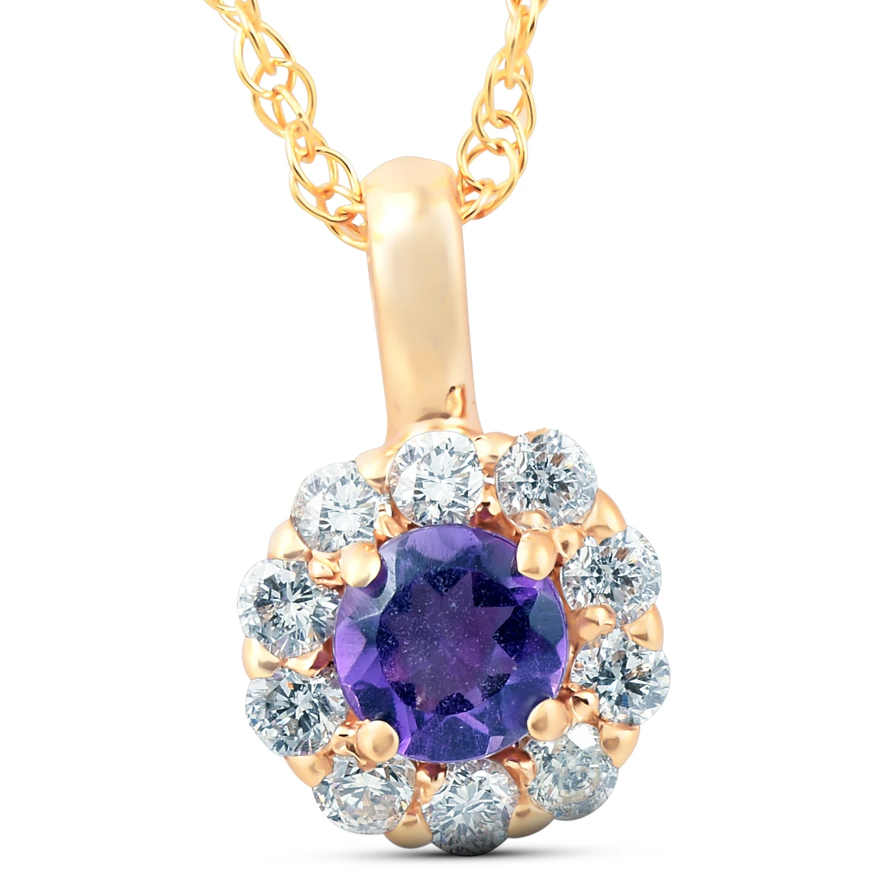 1/2 Ct Diamond & Genuine Amethyst Halo Pendant 14k Yellow Gold Womens Necklace (G-H, VS)