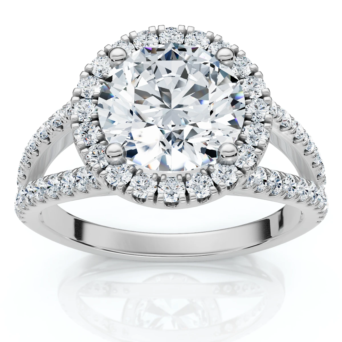 Platinum 2 Ct Diamond Halo Engagement Ring Split Band Size 6.5 (F-G, VS)