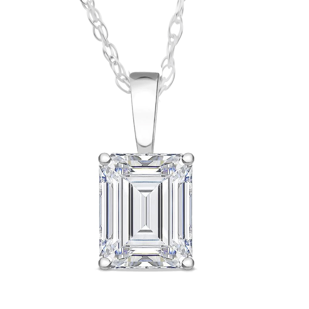 Bezel Set Emerald Cut Diamond Necklace in 18kt White Gold – María José  Jewelry