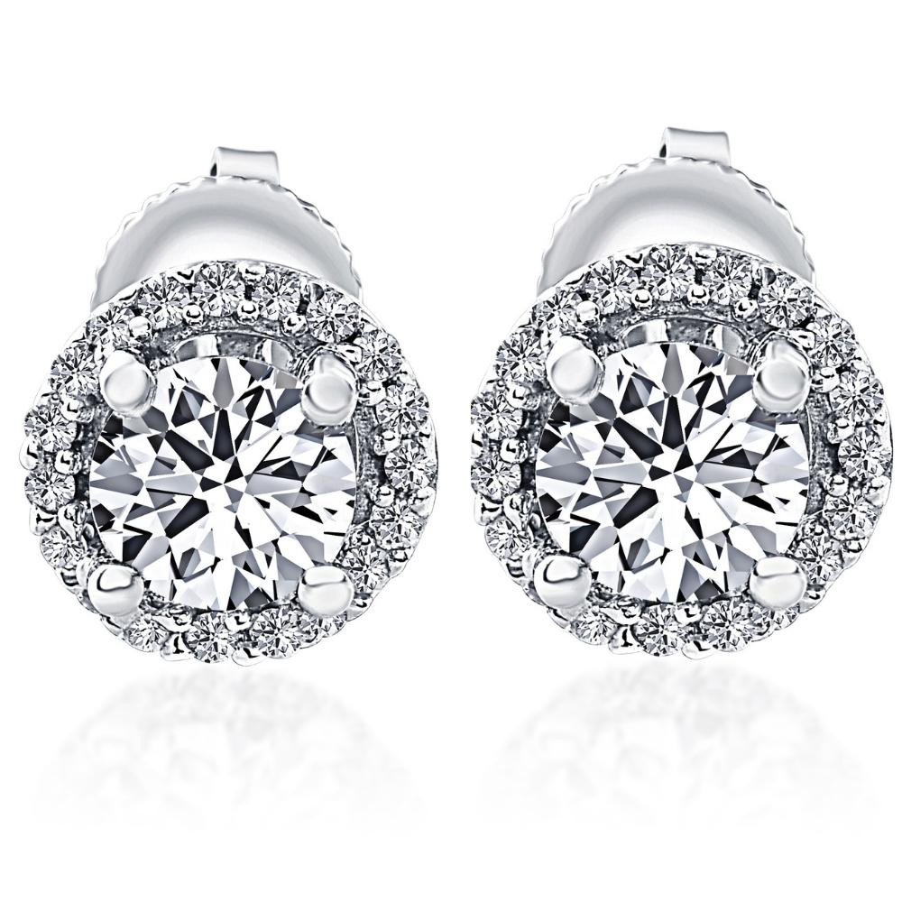 3/4 Ct Halo Diamond Studs 10K White Gold (G-H, I1)