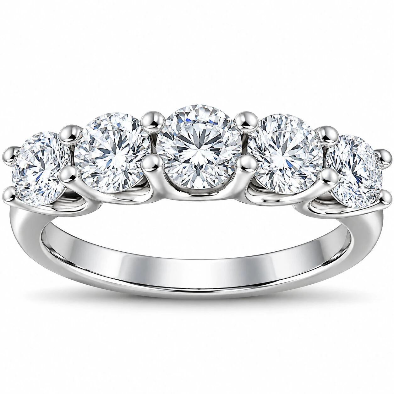 1 1/2 Ct Diamond Five Stone U Prong Wedding Ring 14k White Gold (H-I, I1)