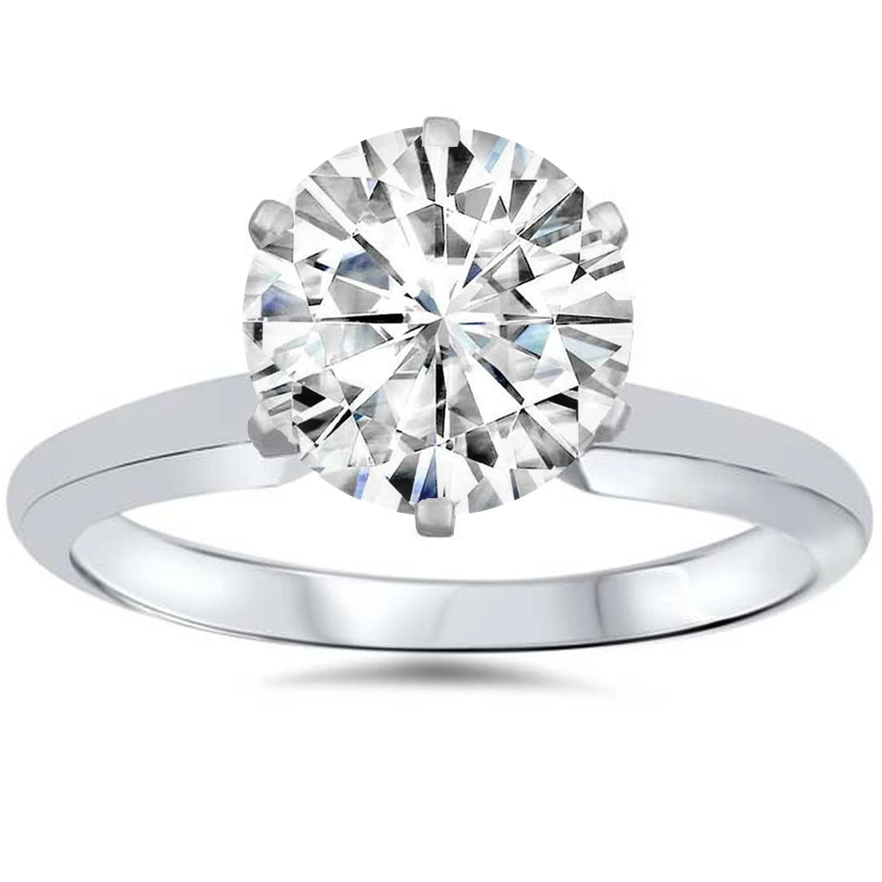 VVS 3ct Solitaire Moissanite Engagement Ring Round Brilliant 14k White Gold (G-H, VVS)