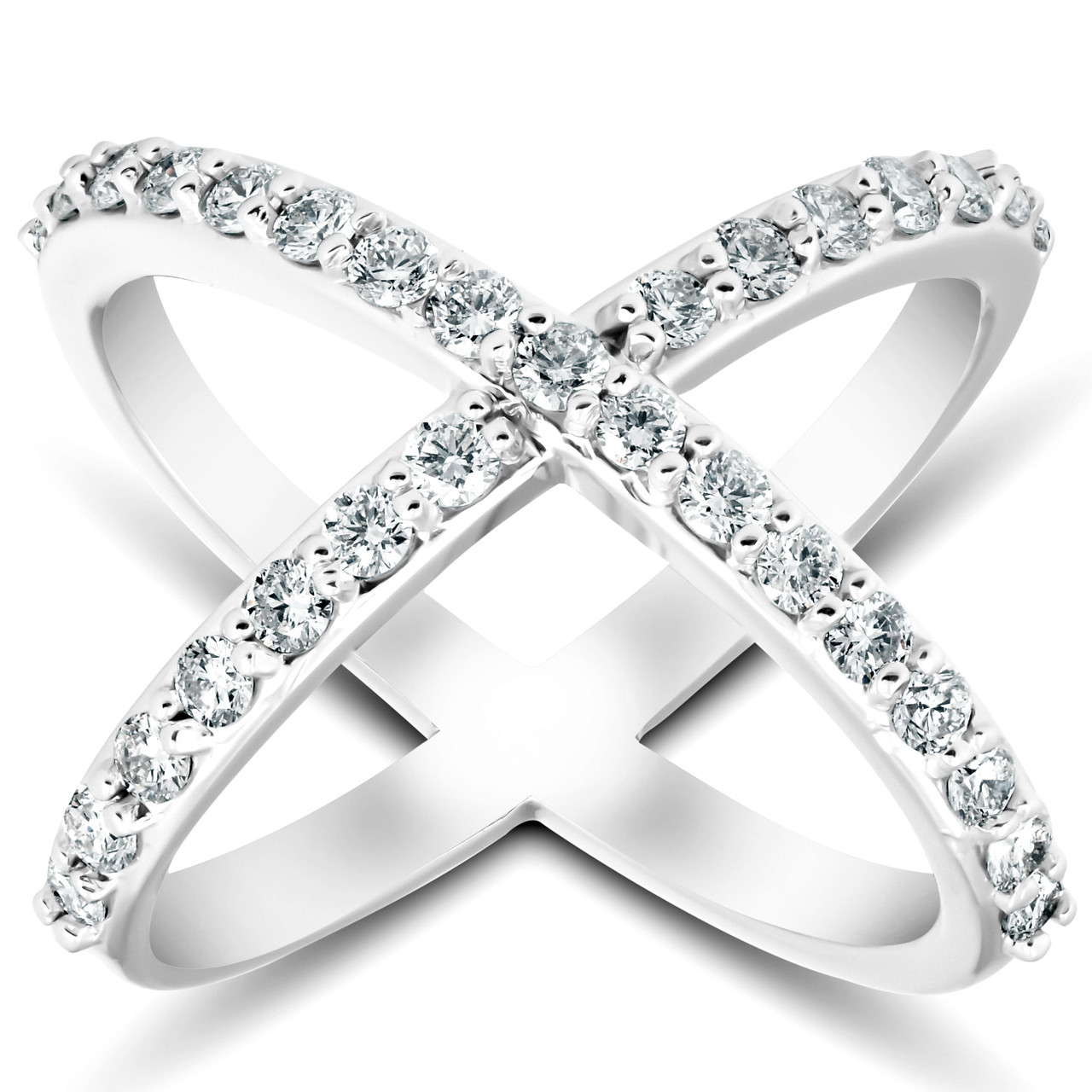 1 Ct Diamond X Ring Wide Womens Fashion Designer Band White Gold Lab Grown (F-G, VS)