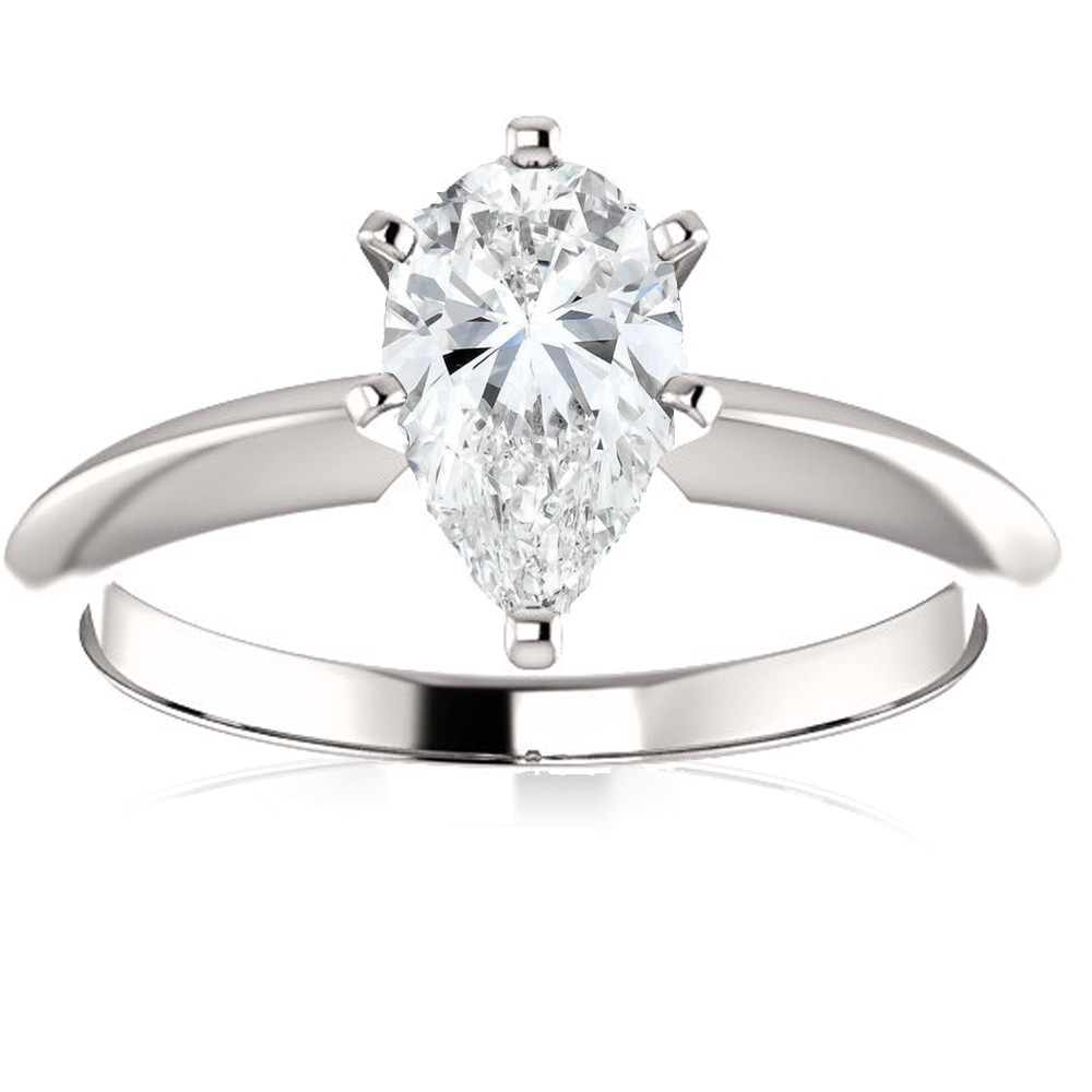 1 Ct Pear Shape Diamond Engagement Ring Lab Grown 14k White Gold (D-E, SI)