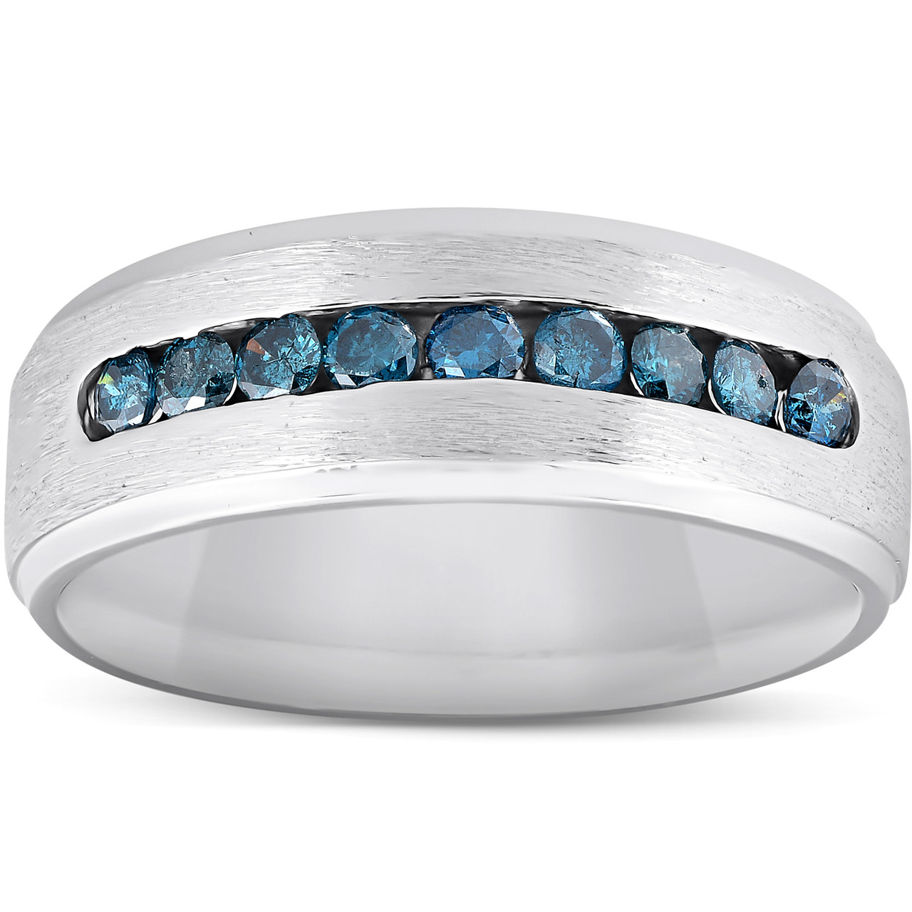 AU585 Male Ring 14K Fine Jewelry 1Ct Oval Cut Sapphire Blue Diamond Ring  Solid 14K 585 White Gold Ring 205